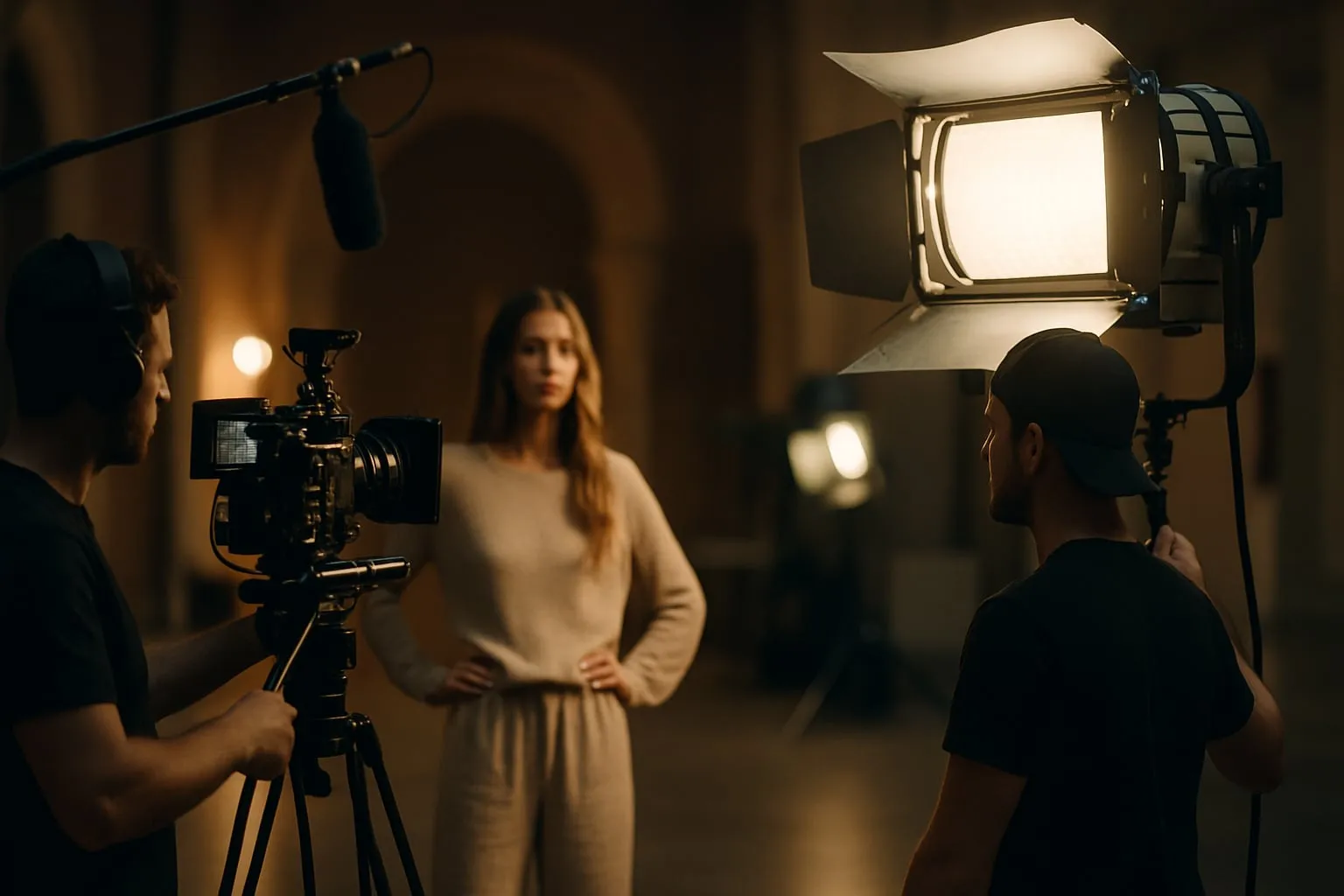 Filmagem de moda sustentável em espaços culturais e estúdio