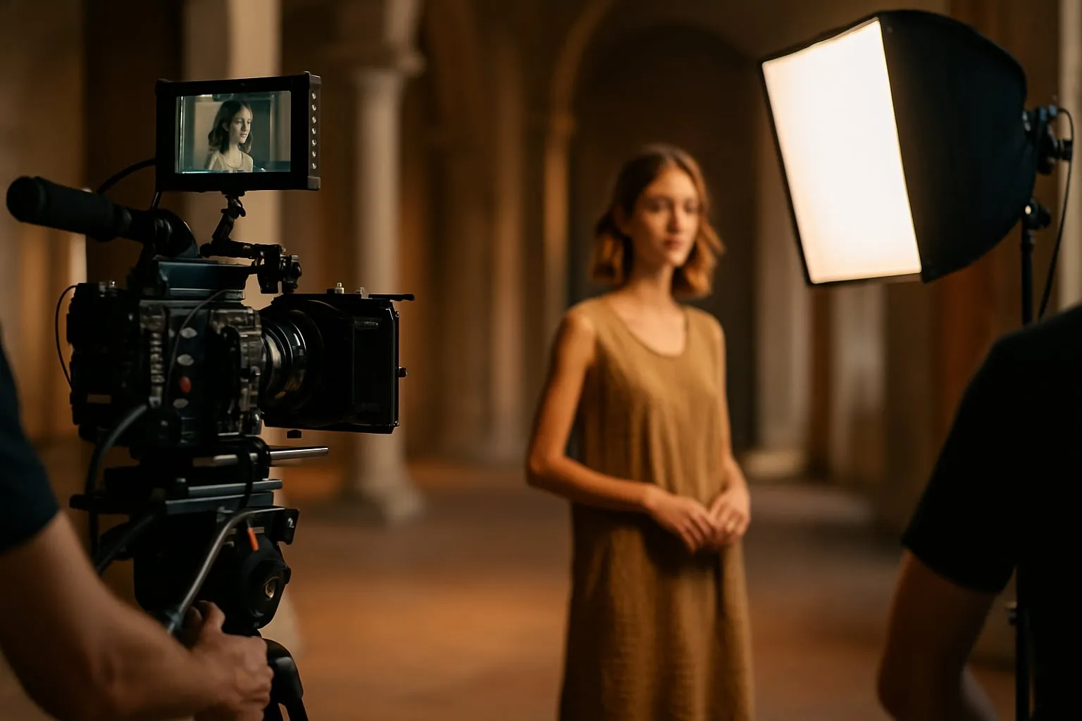 Filmagem de moda sustentável em espaços culturais
